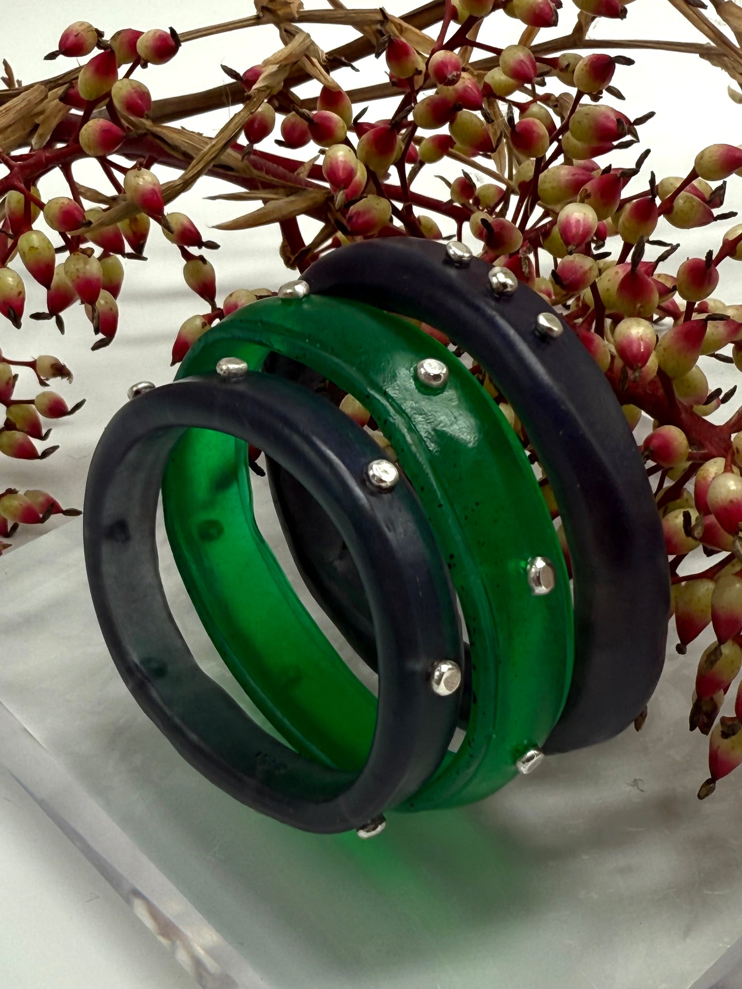 Jade green KWD Classic & silver Bangle