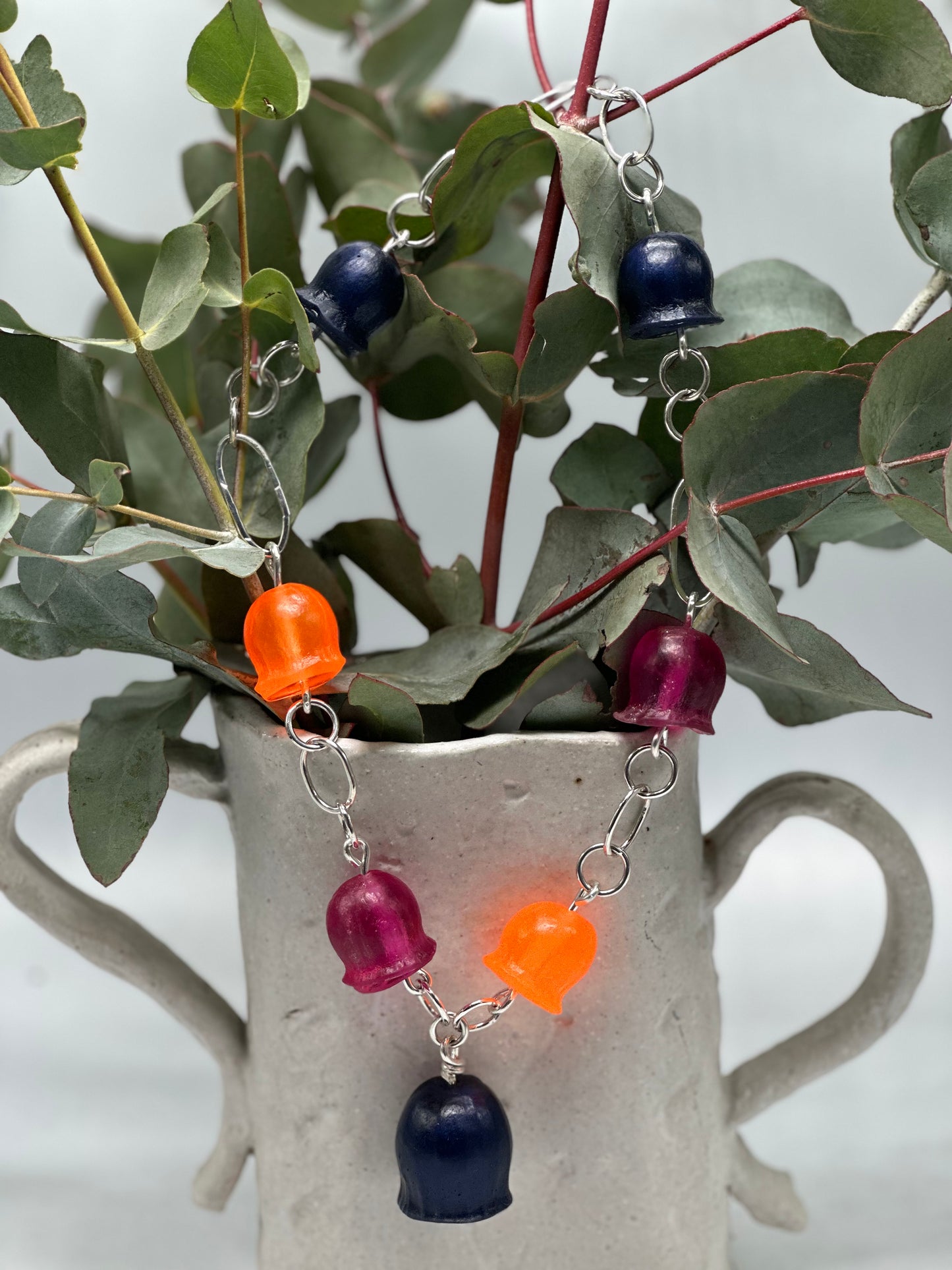 Multi coloured Gum nut resin beads with sterling silver