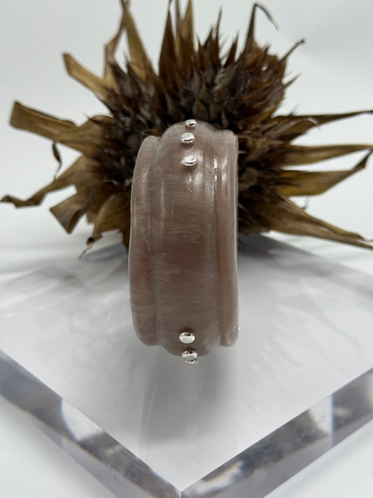 Smoky Brown Oval Thick Rim Resin & silver wide bangle - XS hand size