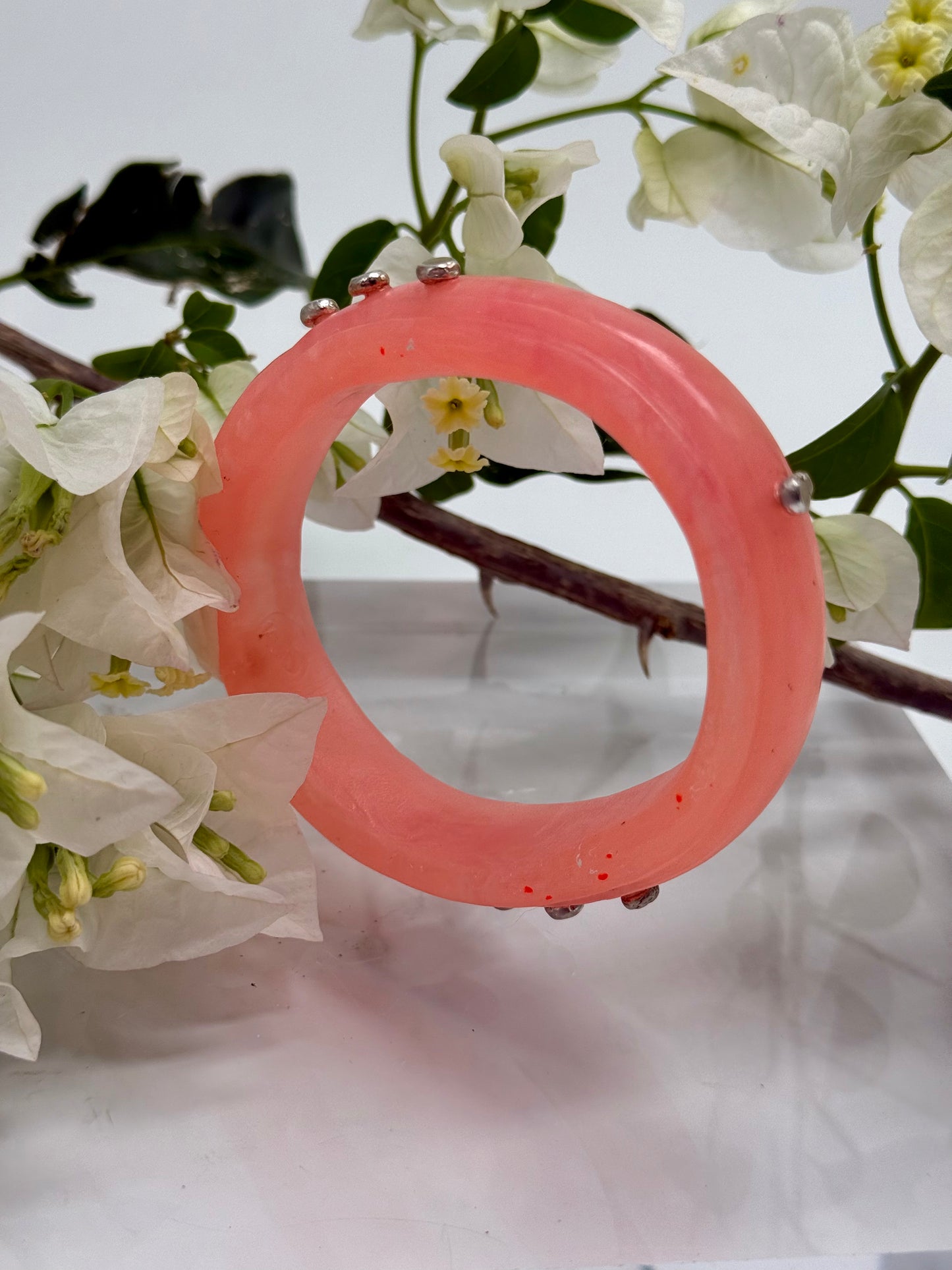 Apricot coloured Rim resin bangle with Sterling silver