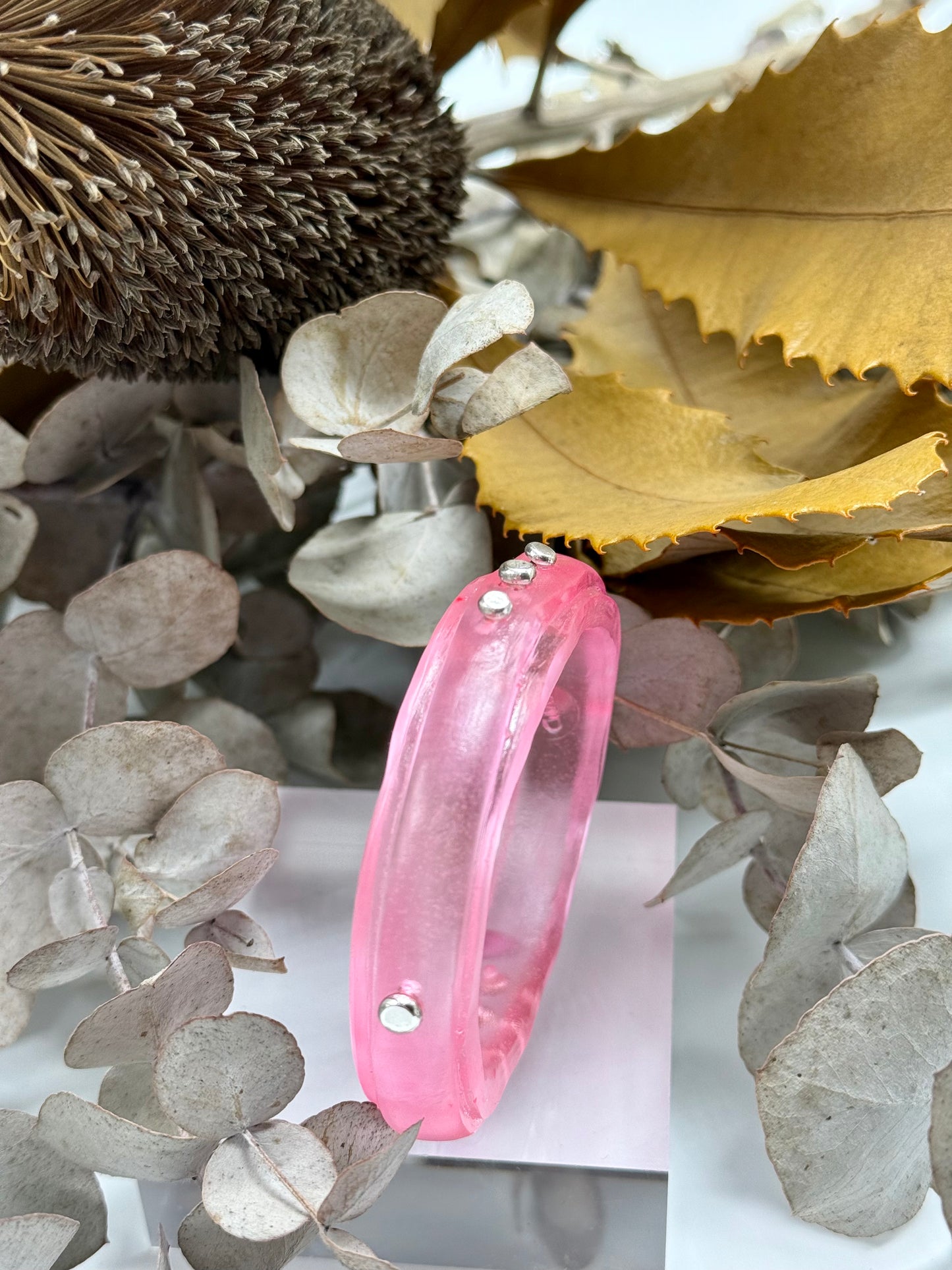 Translucent Pale pink  Rim resin bangle with Sterling silver