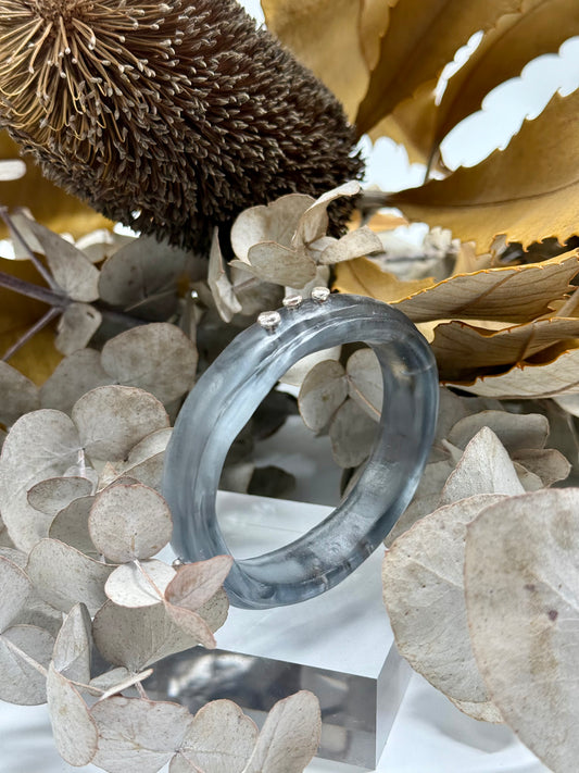 Translucent grey  Rim resin bangle with Sterling silver