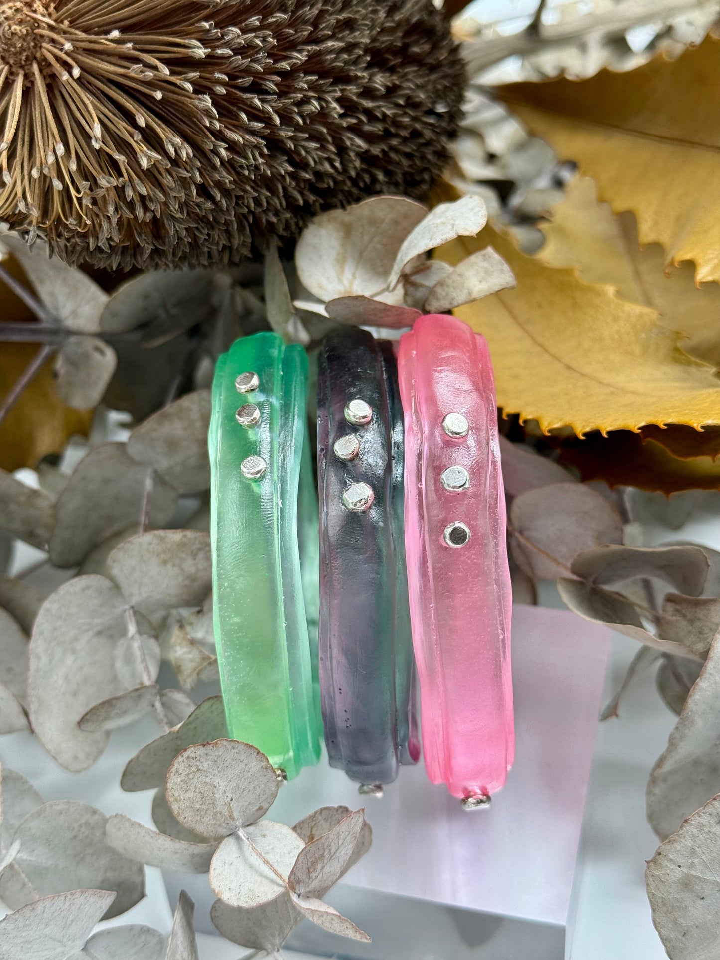Translucent grey  Rim resin bangle with Sterling silver
