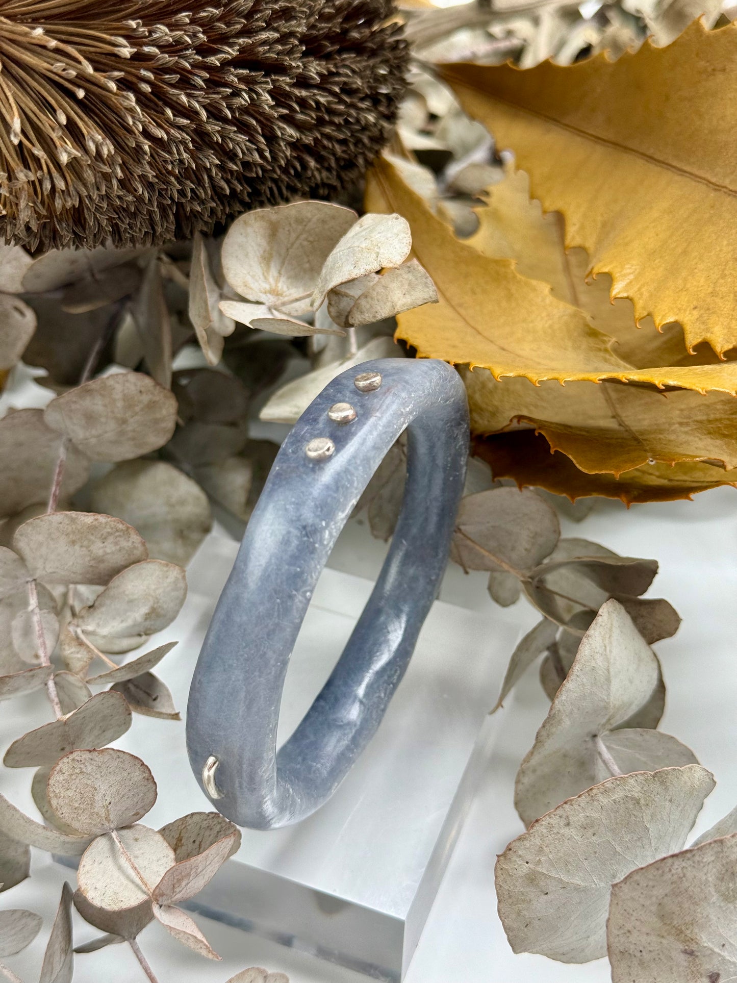 Dusty Blue & white woopy bangle - XL