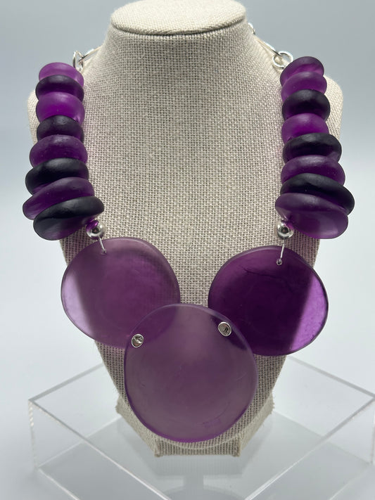 Purple Resin beads with sterling silver Necklace