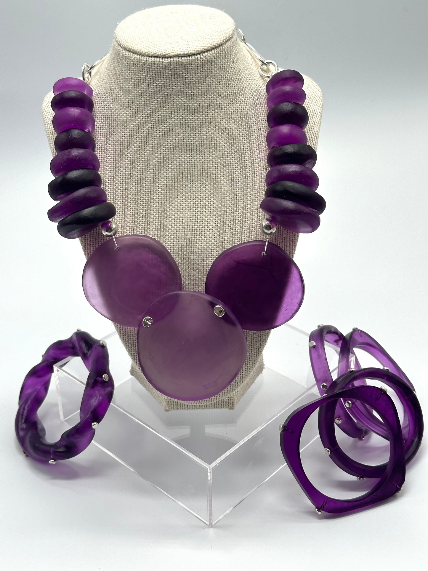 Purple Resin beads with sterling silver Necklace