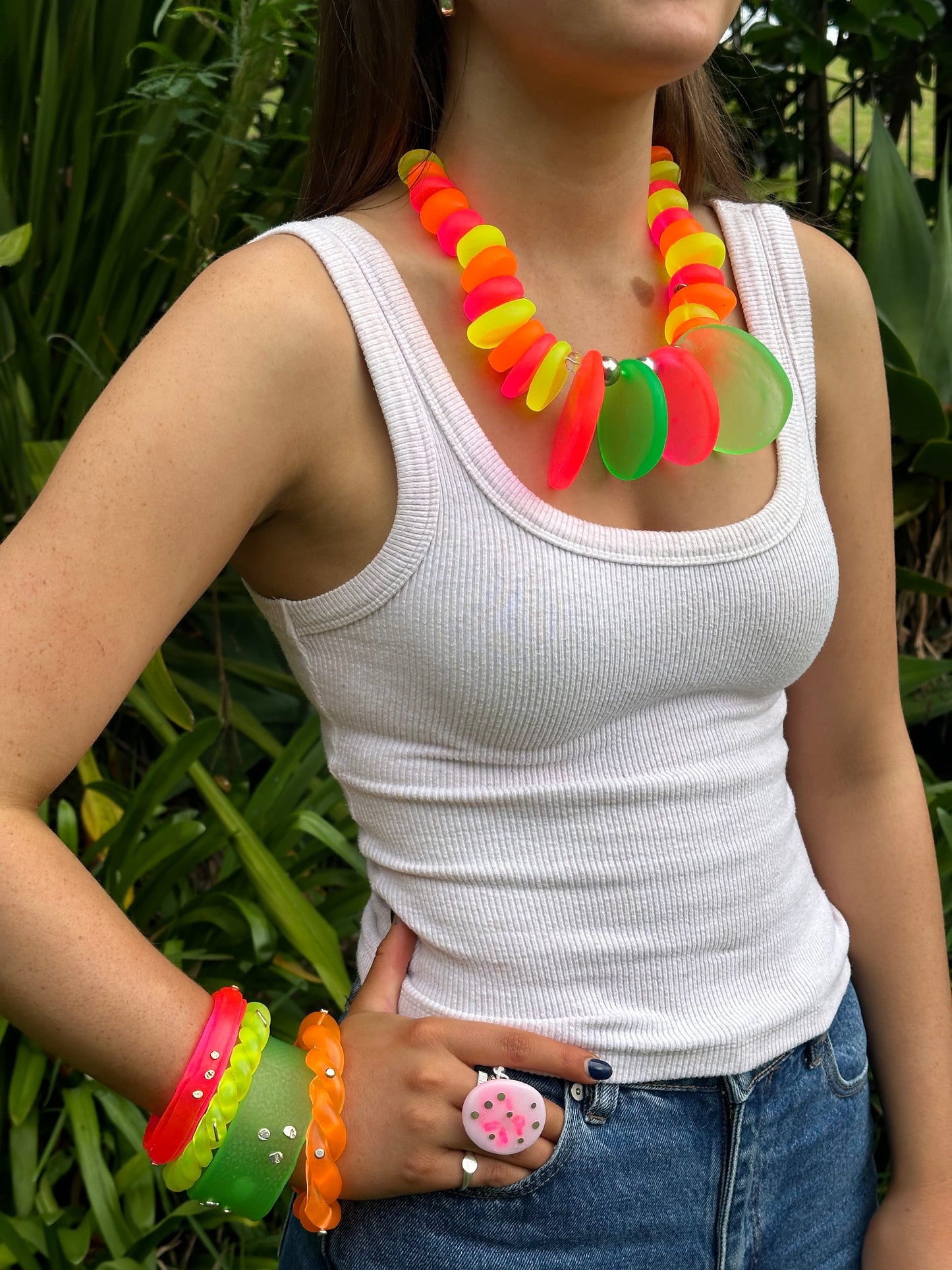 Neon Resin beads with sterling silver Necklace