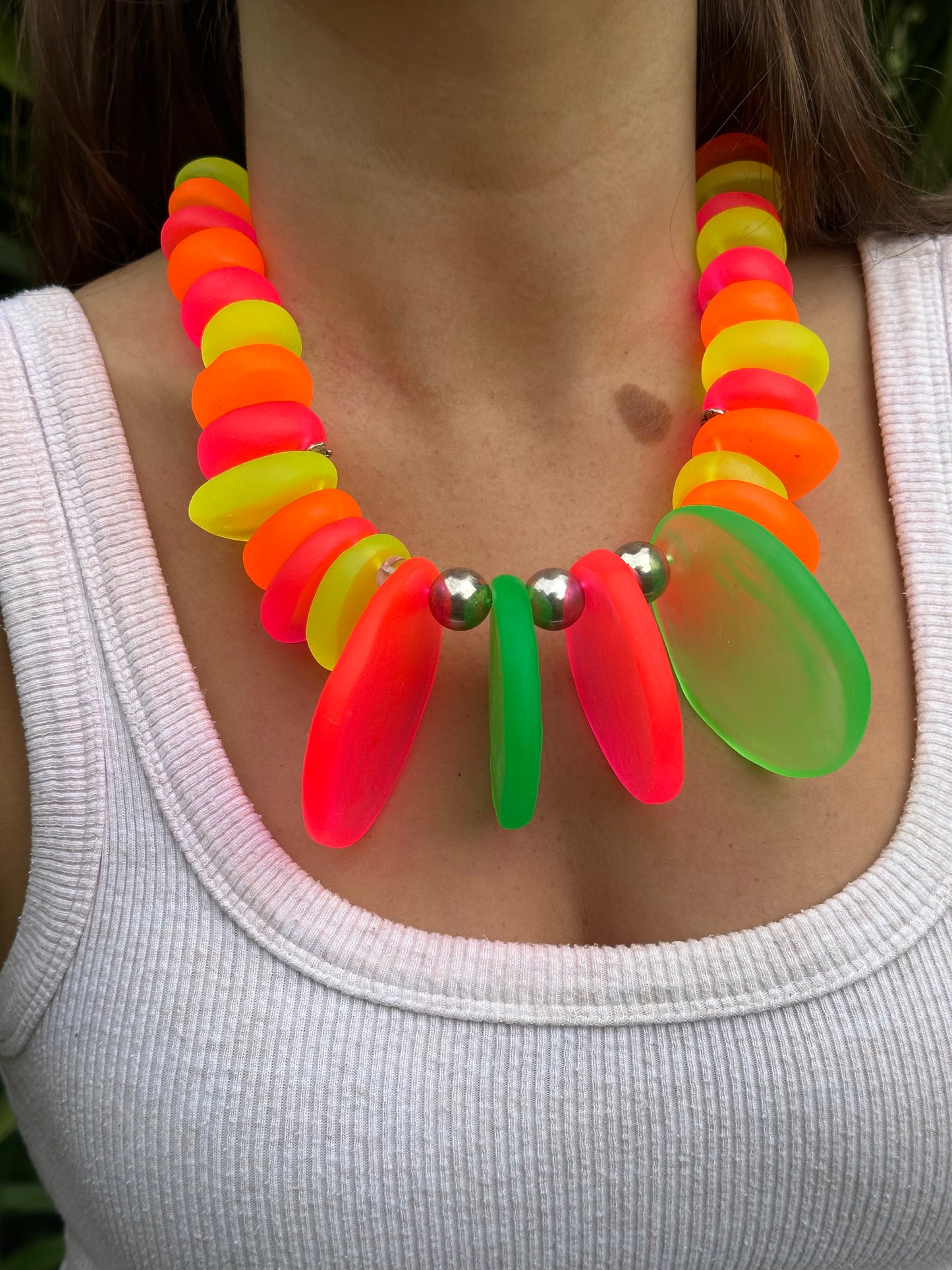 Neon Resin beads with sterling silver Necklace