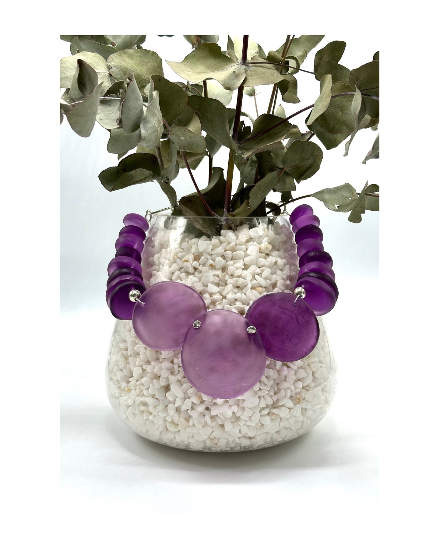 Purple Resin beads with sterling silver Necklace