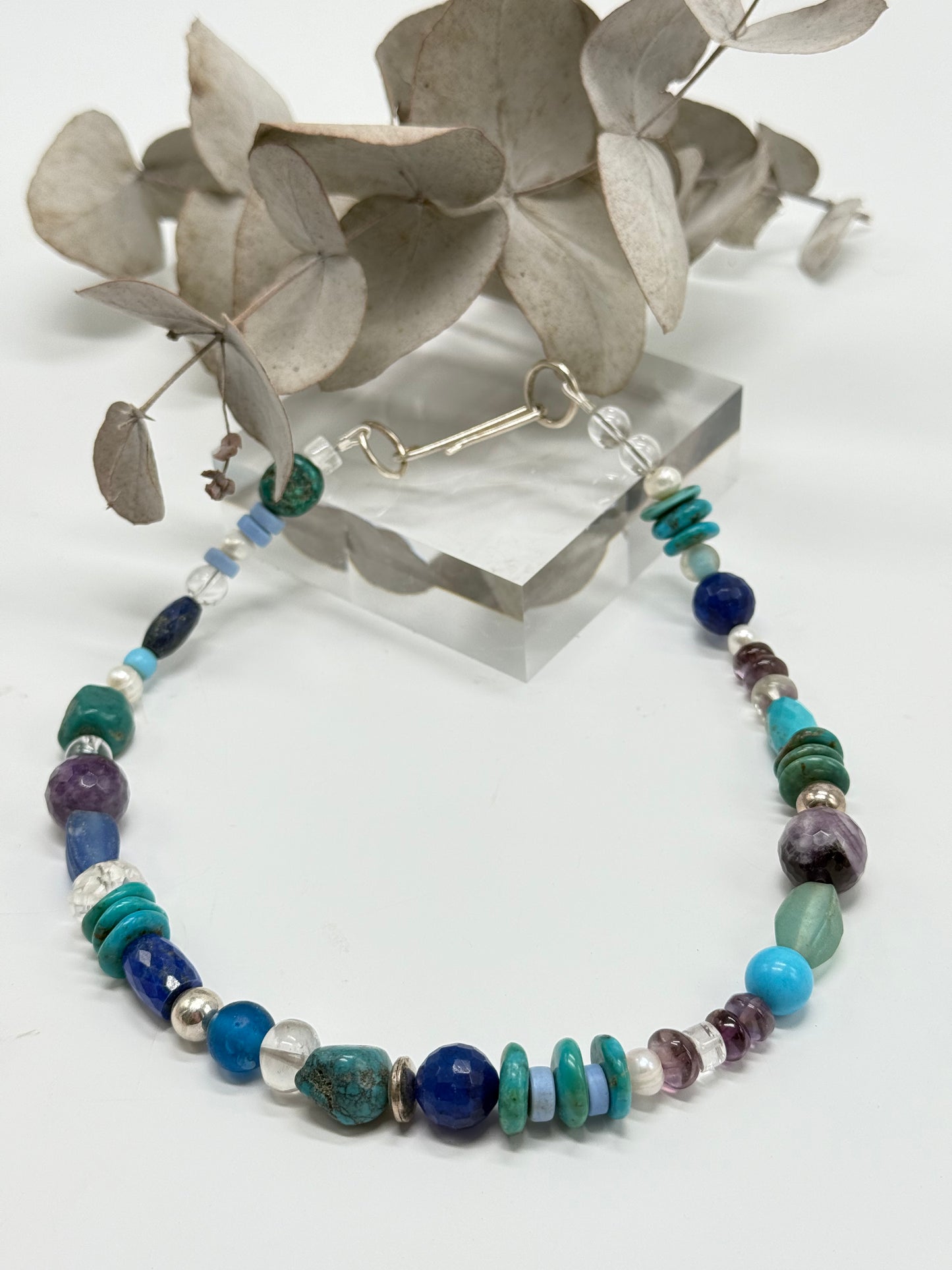 Blues/purple coloured semi precious stone with Sterling silver catch