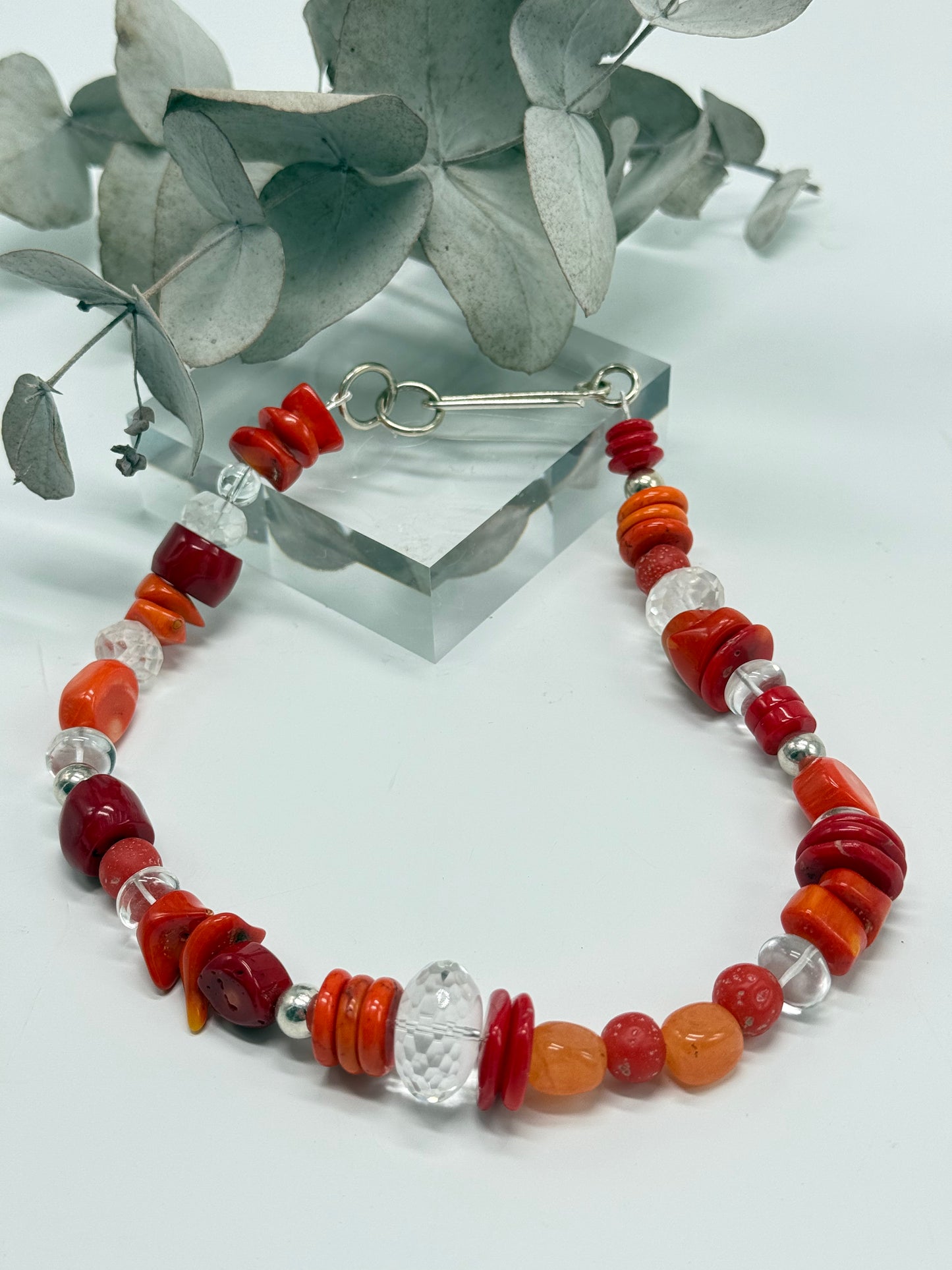 Red/Orange coloured semi precious stone with Sterling silver catch
