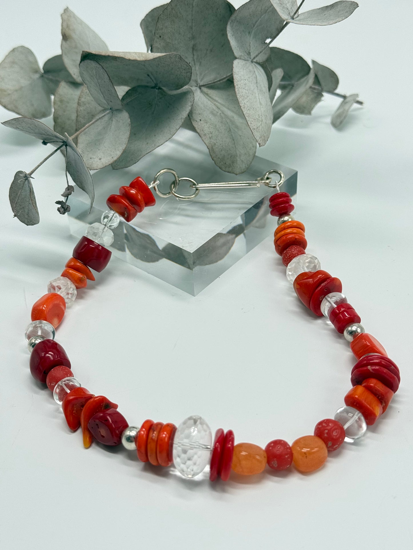 Red/Orange coloured semi precious stone with Sterling silver catch