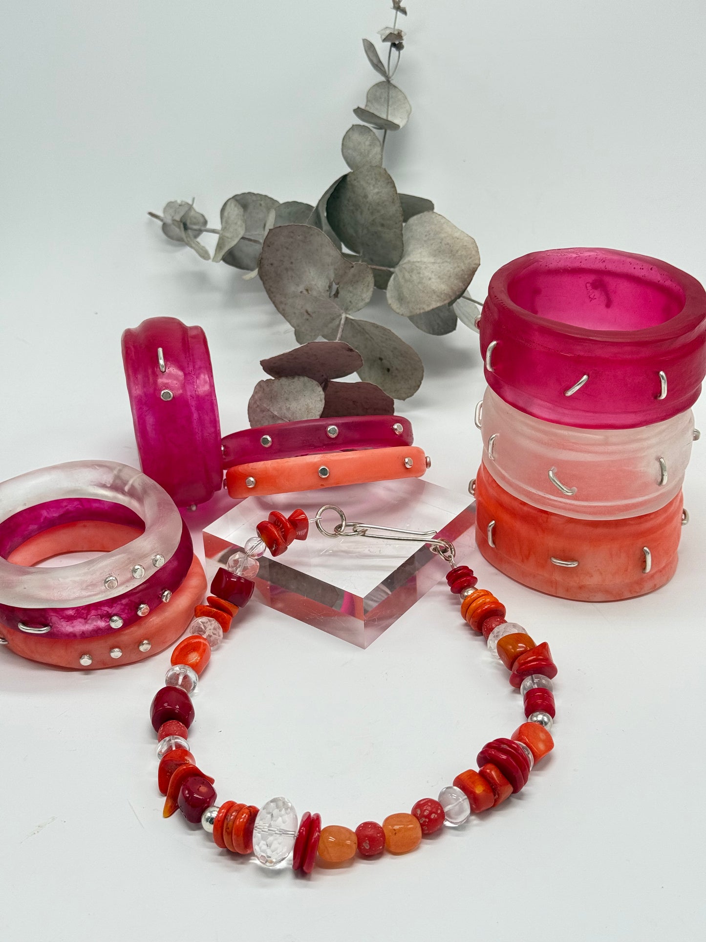 Red/Orange coloured semi precious stone with Sterling silver catch