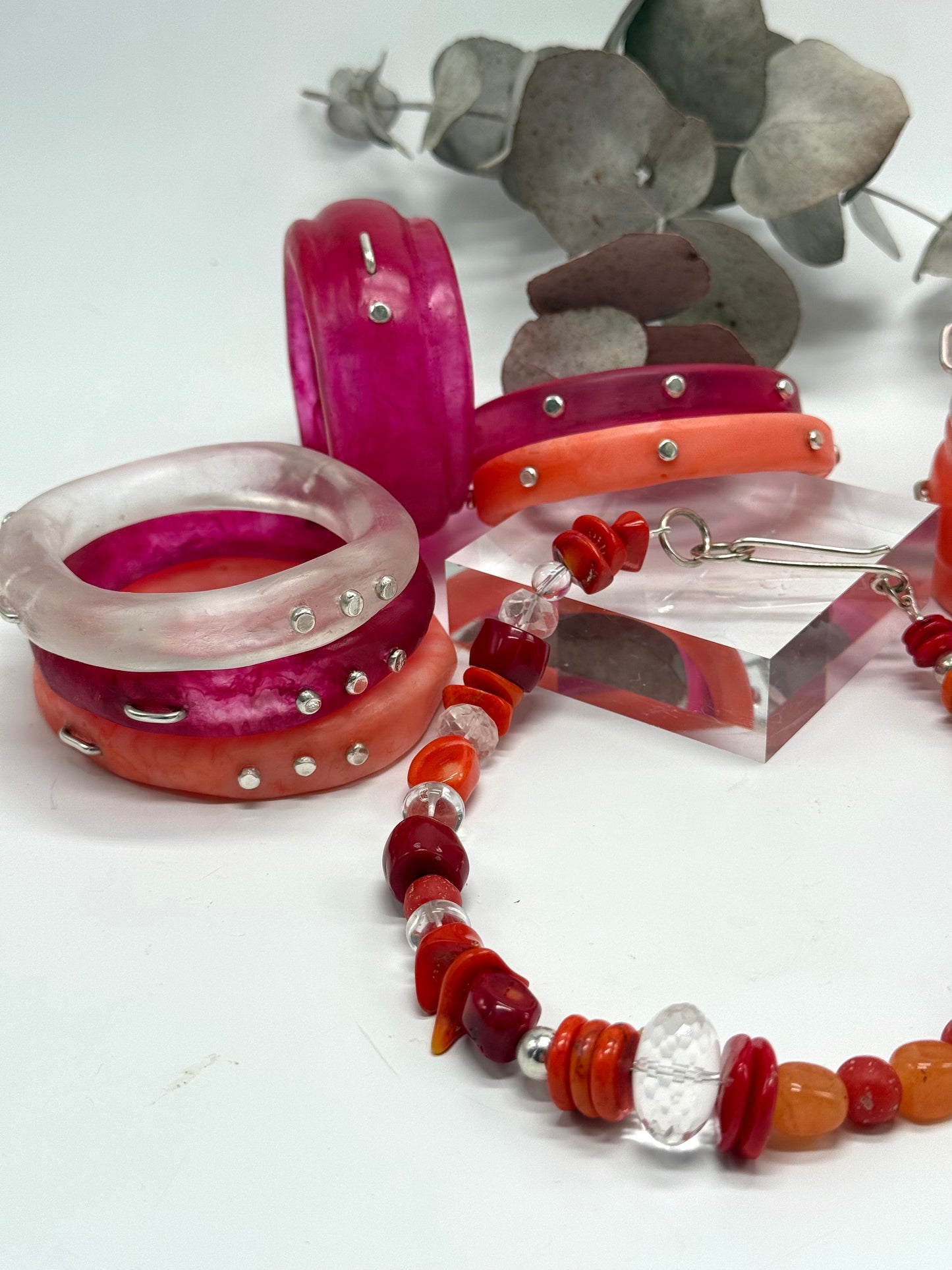 Red/Orange coloured semi precious stone with Sterling silver catch