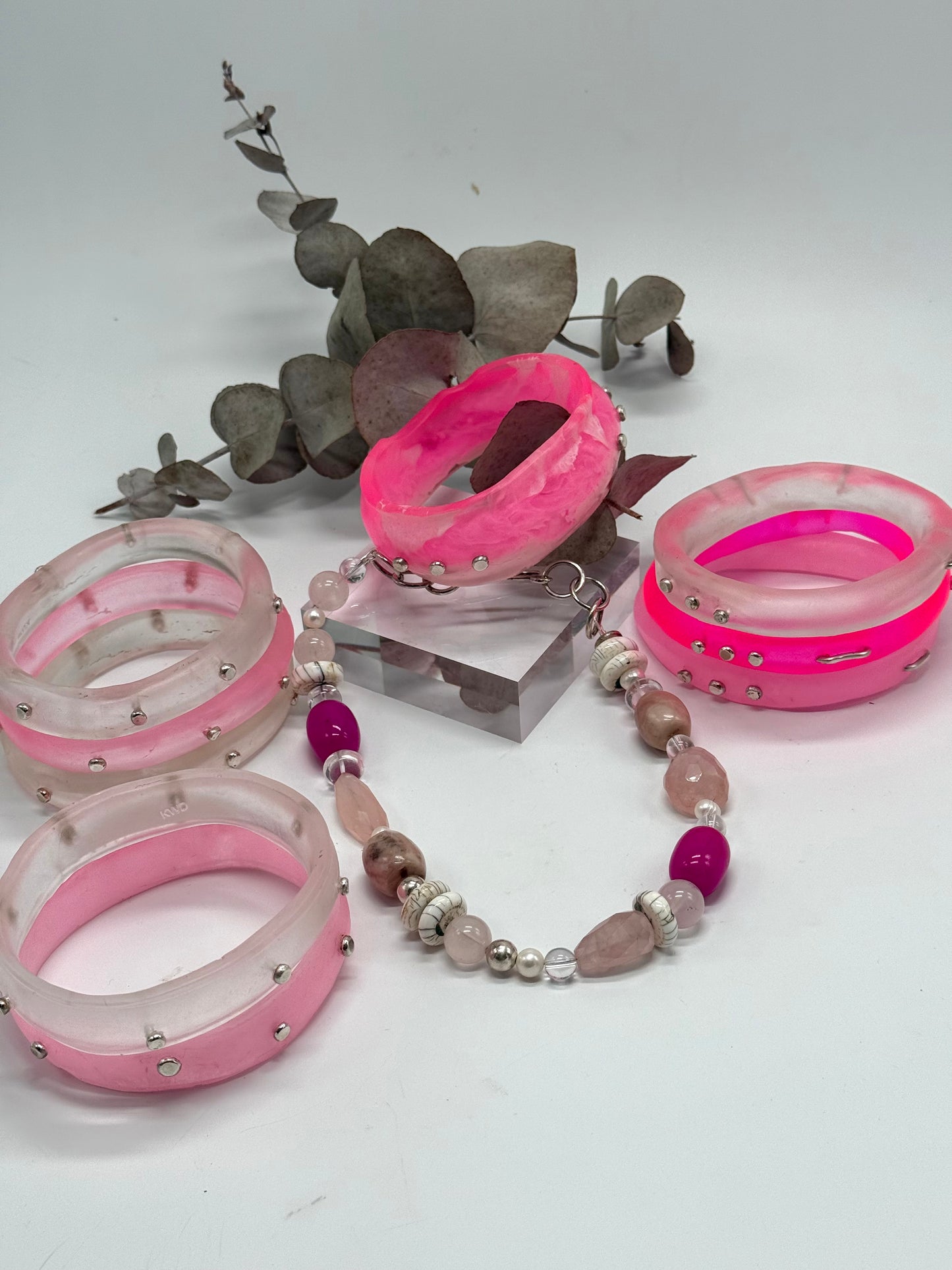 Pink coloured semi precious stone with Sterling silver catch
