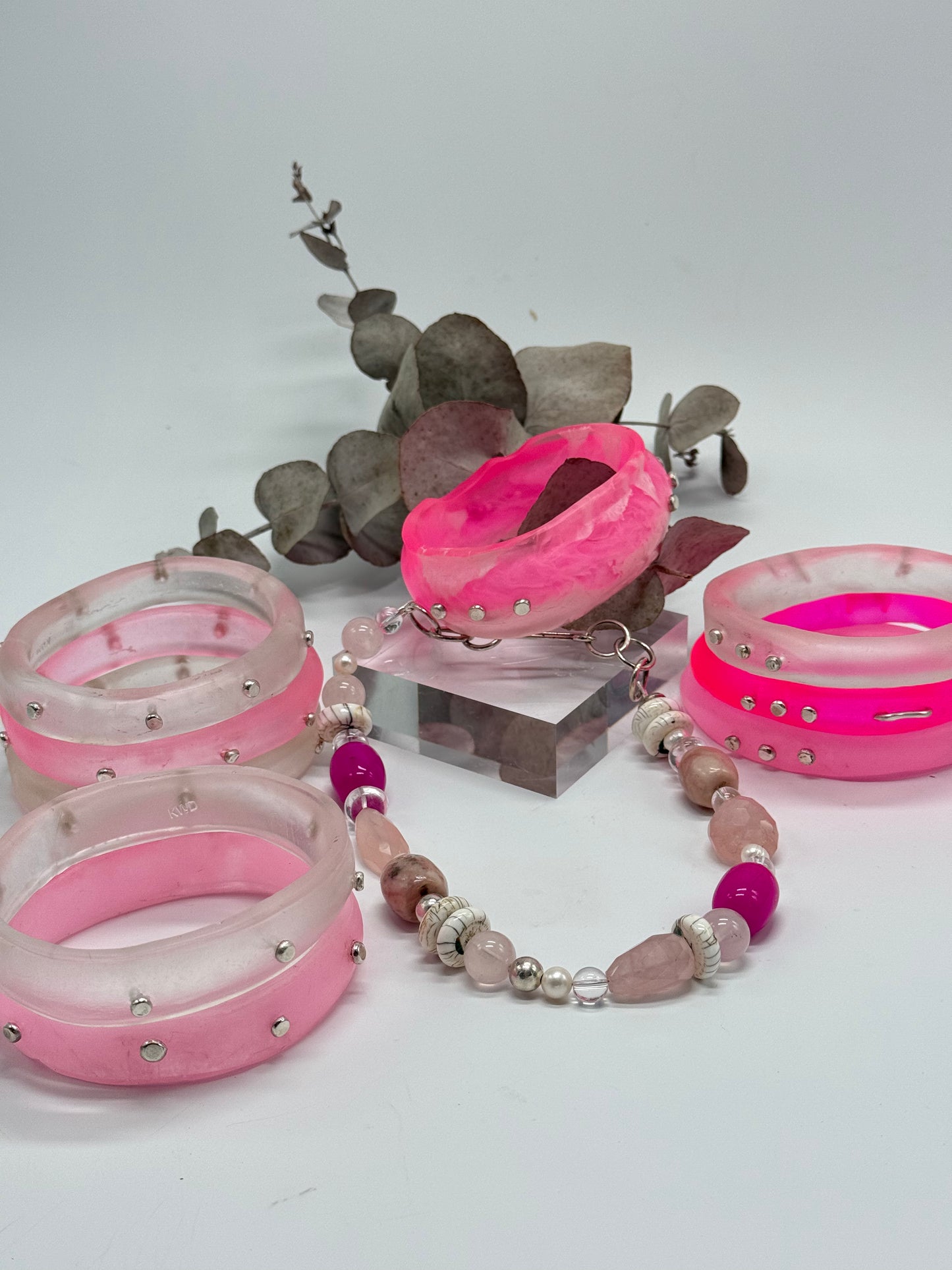 Pink coloured semi precious stone with Sterling silver catch