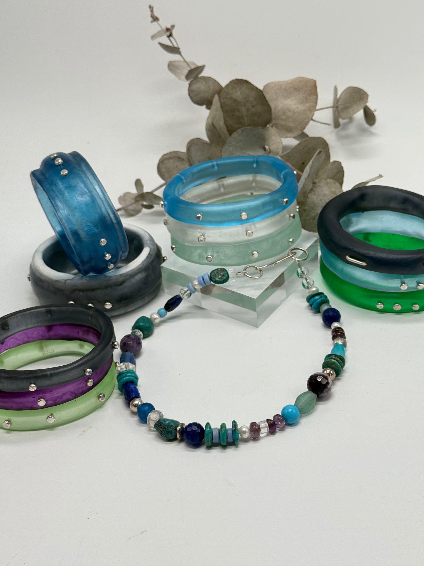 Blues/purple coloured semi precious stone with Sterling silver catch