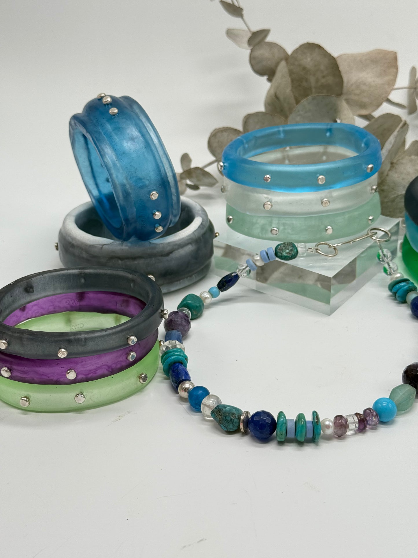 Blues/purple coloured semi precious stone with Sterling silver catch
