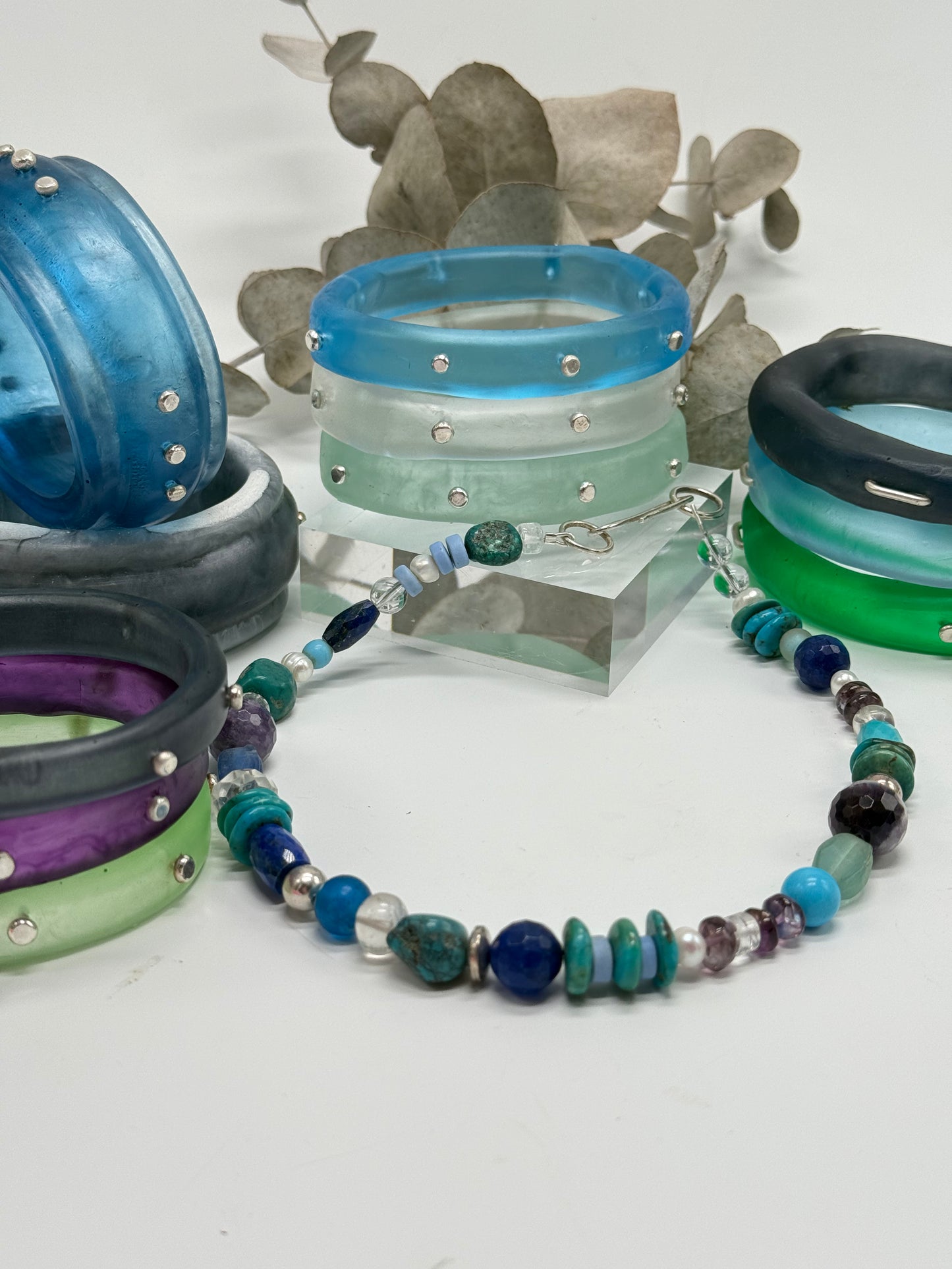 Blues/purple coloured semi precious stone with Sterling silver catch