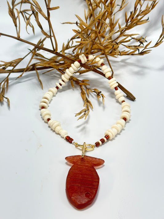 Creams & Browns semi precious beads with gold catches with removable pendant