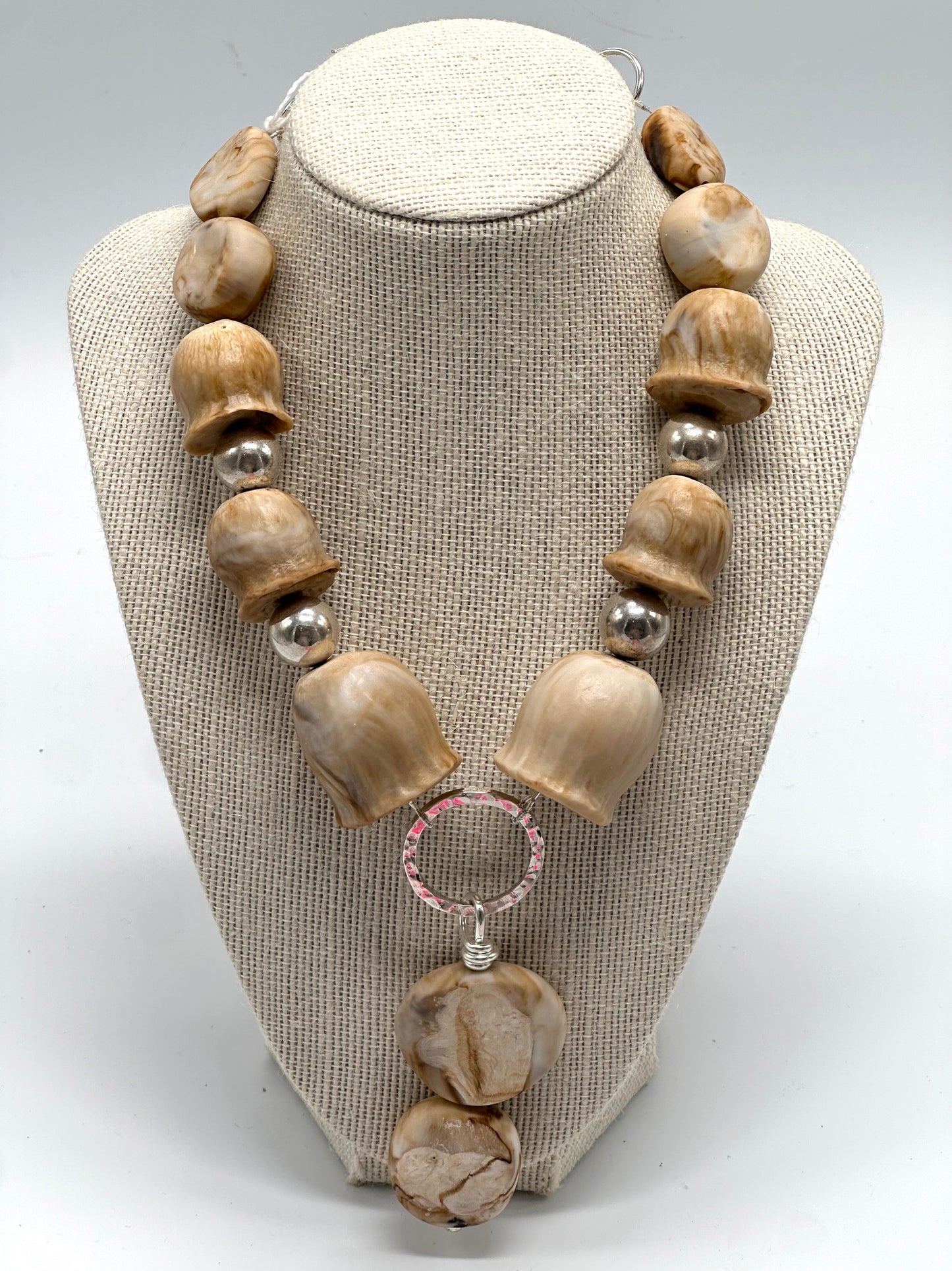 Cream/Coffee Resin bead & sterling silver Necklace
