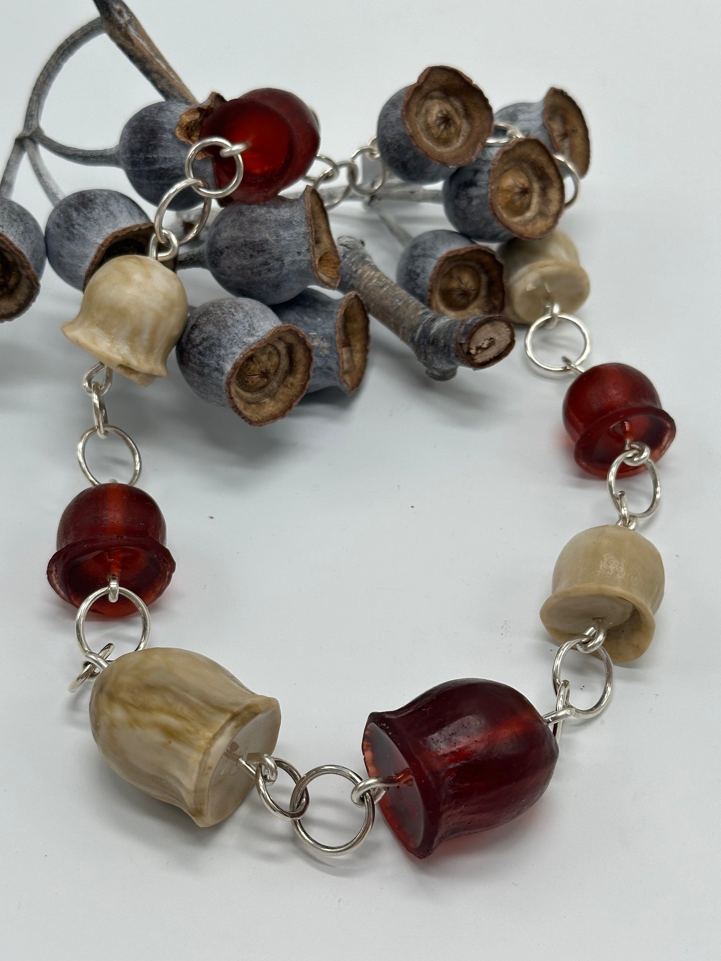 Cream & Tortoise shell Gumnut silver necklace