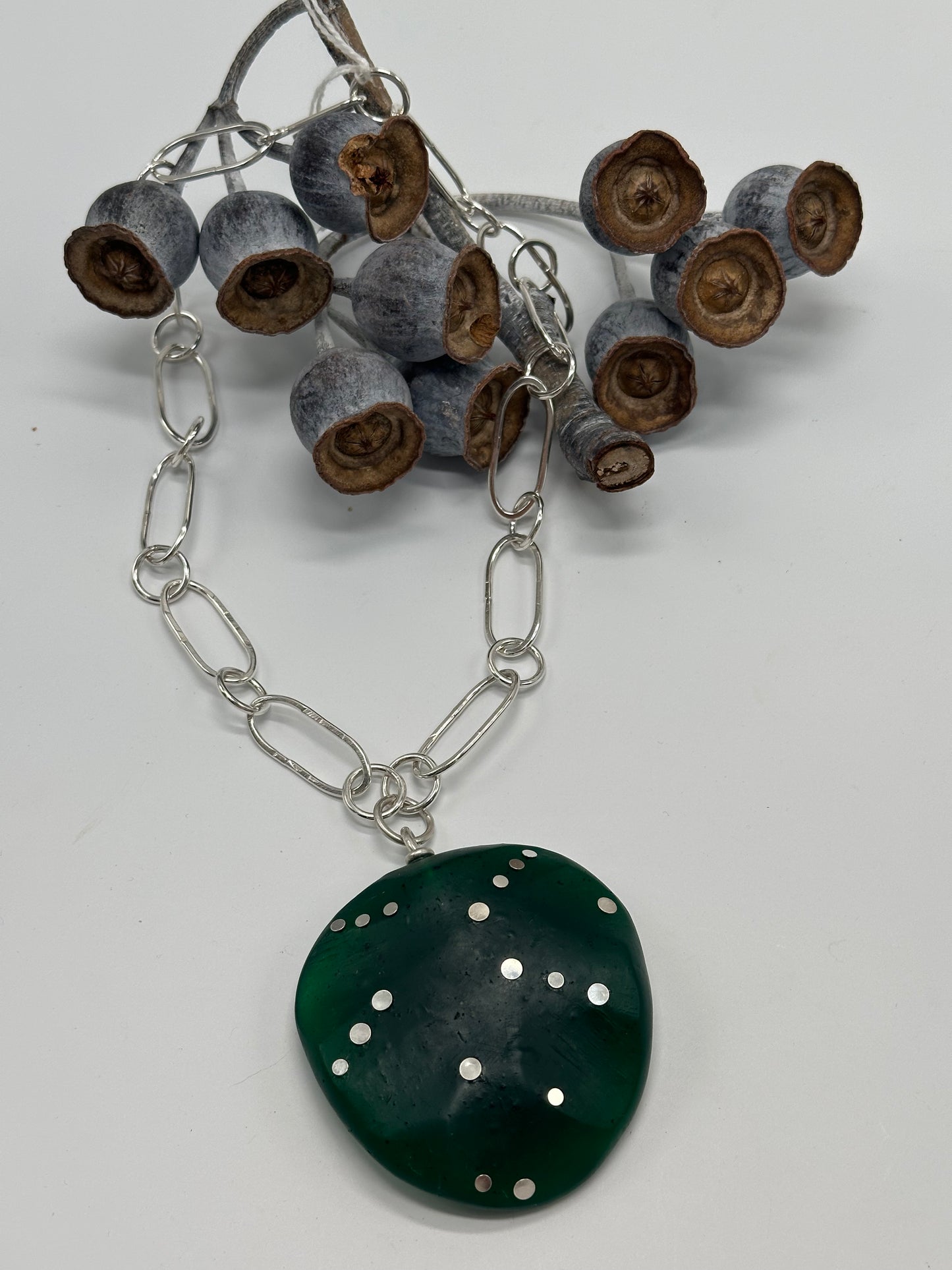 Sterling silver chain with Irregular shaped pendant and silver pins