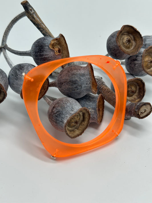 Neon orange 'square round' bangle with silver