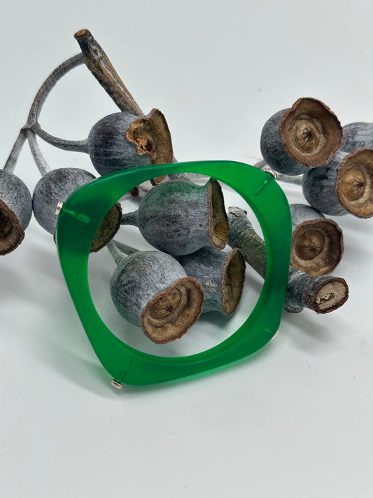 Green 'square round' bangle with silver
