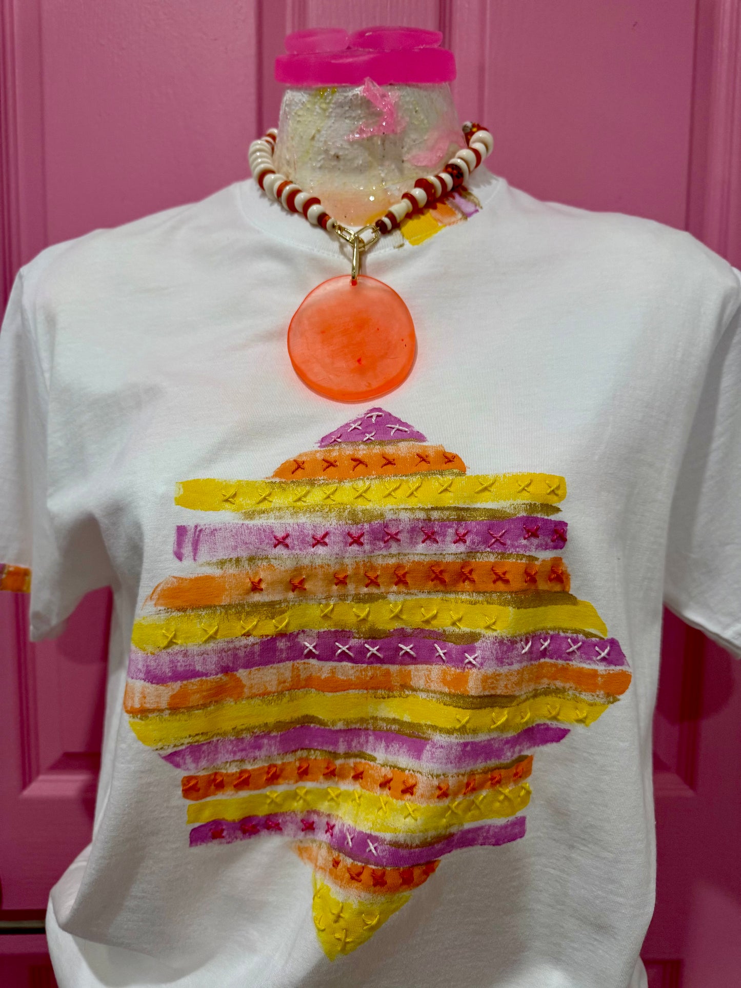 Pink, Yellow & Orange Star t-shirt - size Sml
