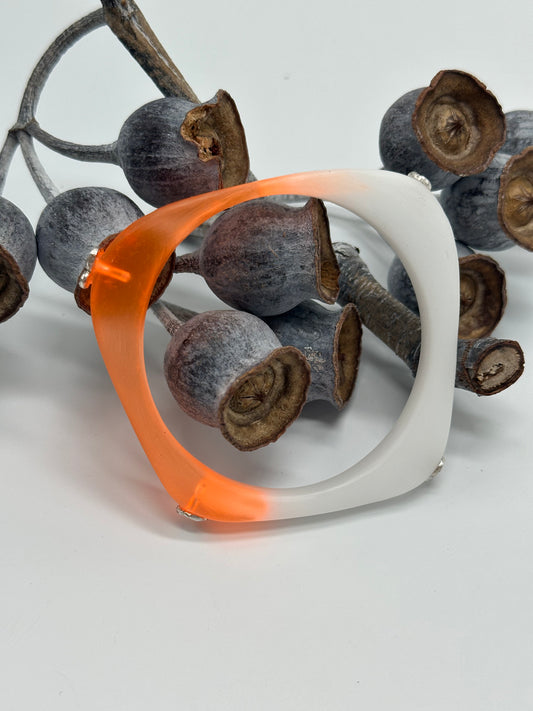 Two toned orange/white 'square round' bangle with silver