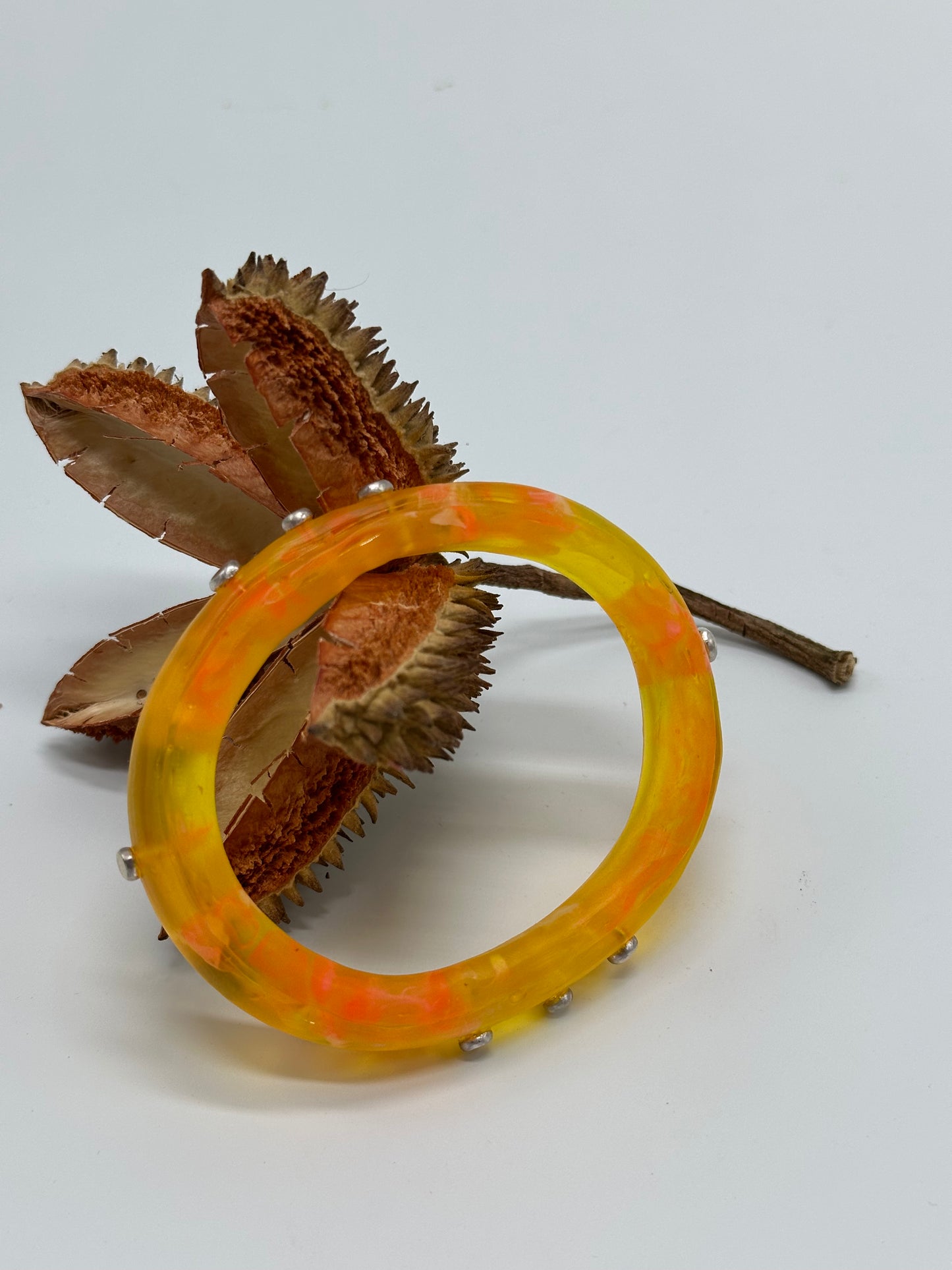 Yellow,orange,white KWD Rim resin bangle with Sterling silver