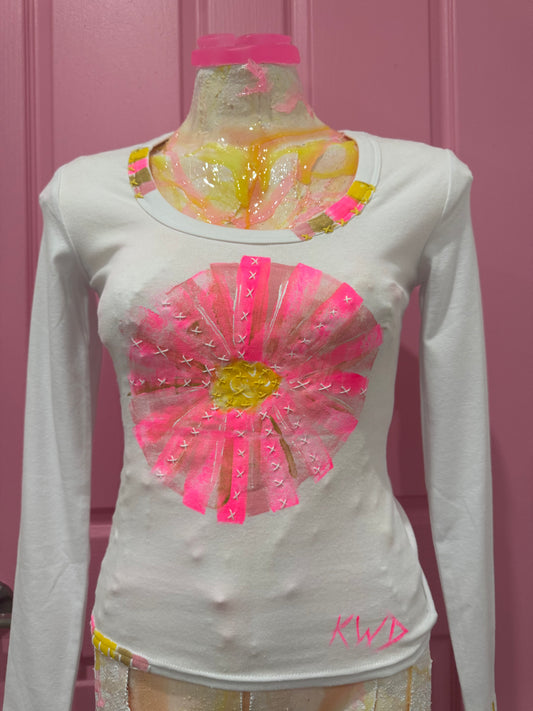 Neon Pink & yellow long sleeve  t-shirt - size 6