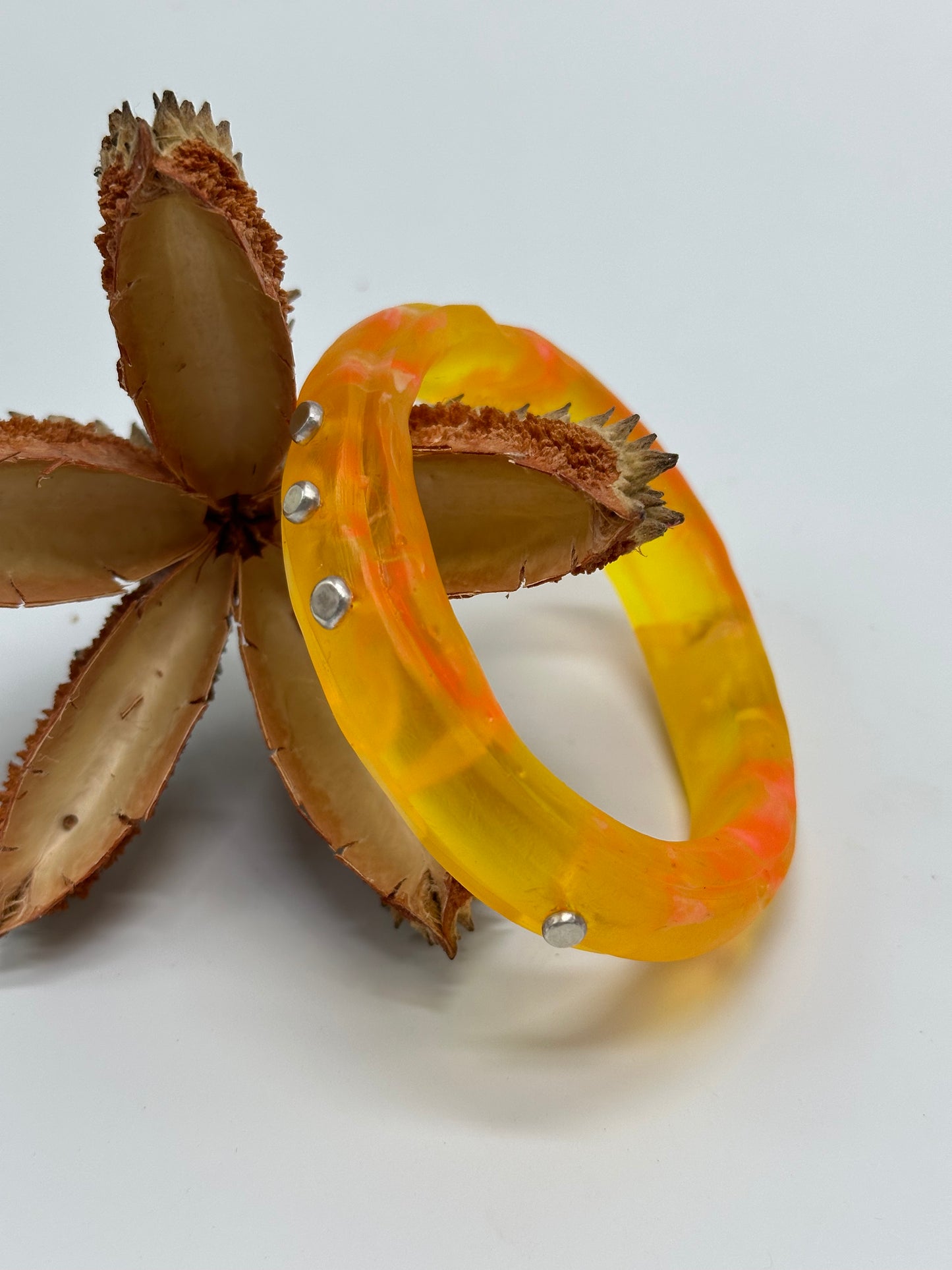 Yellow,orange,white KWD Rim resin bangle with Sterling silver