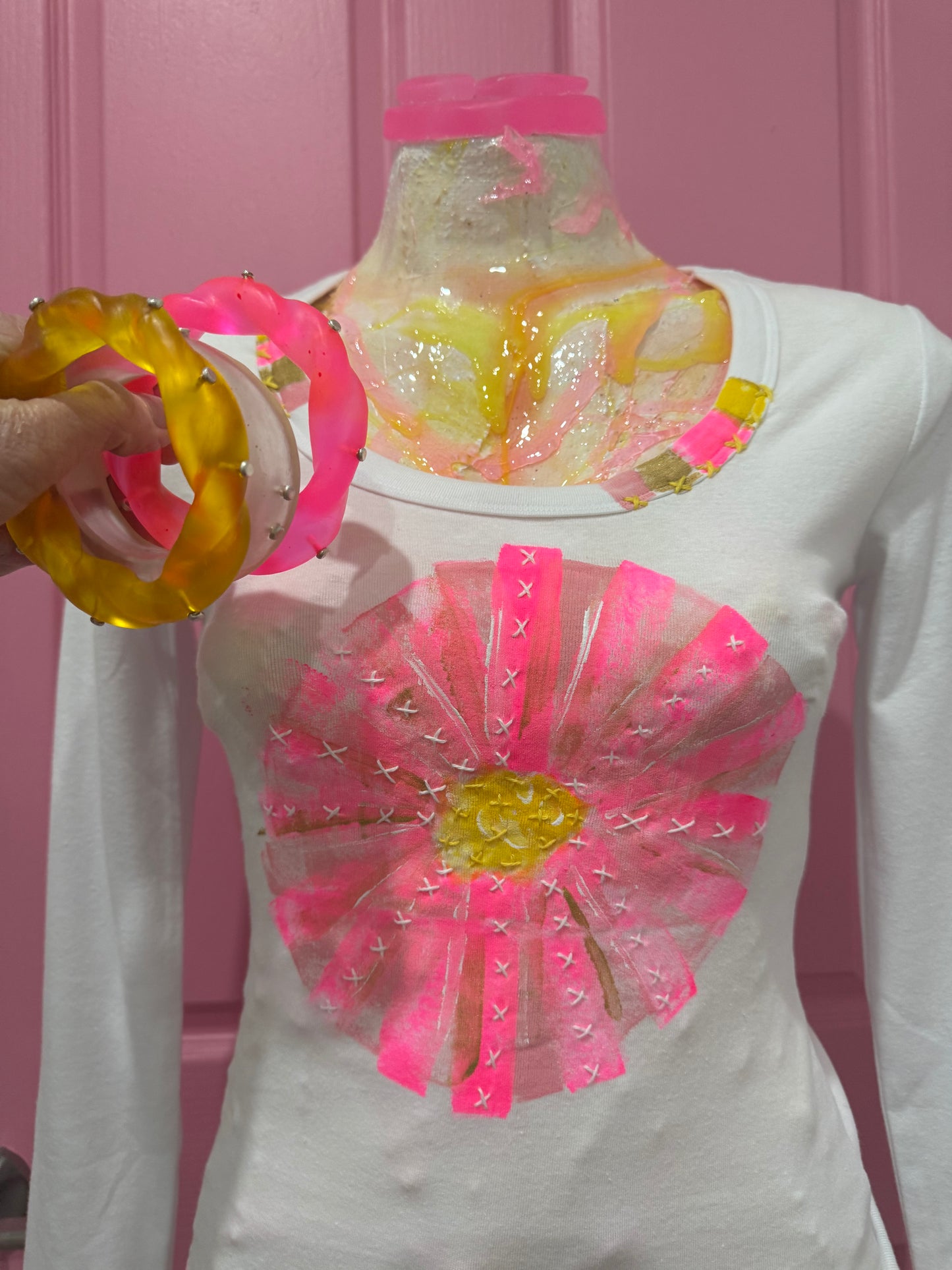 Neon Pink & yellow long sleeve  t-shirt - size 6