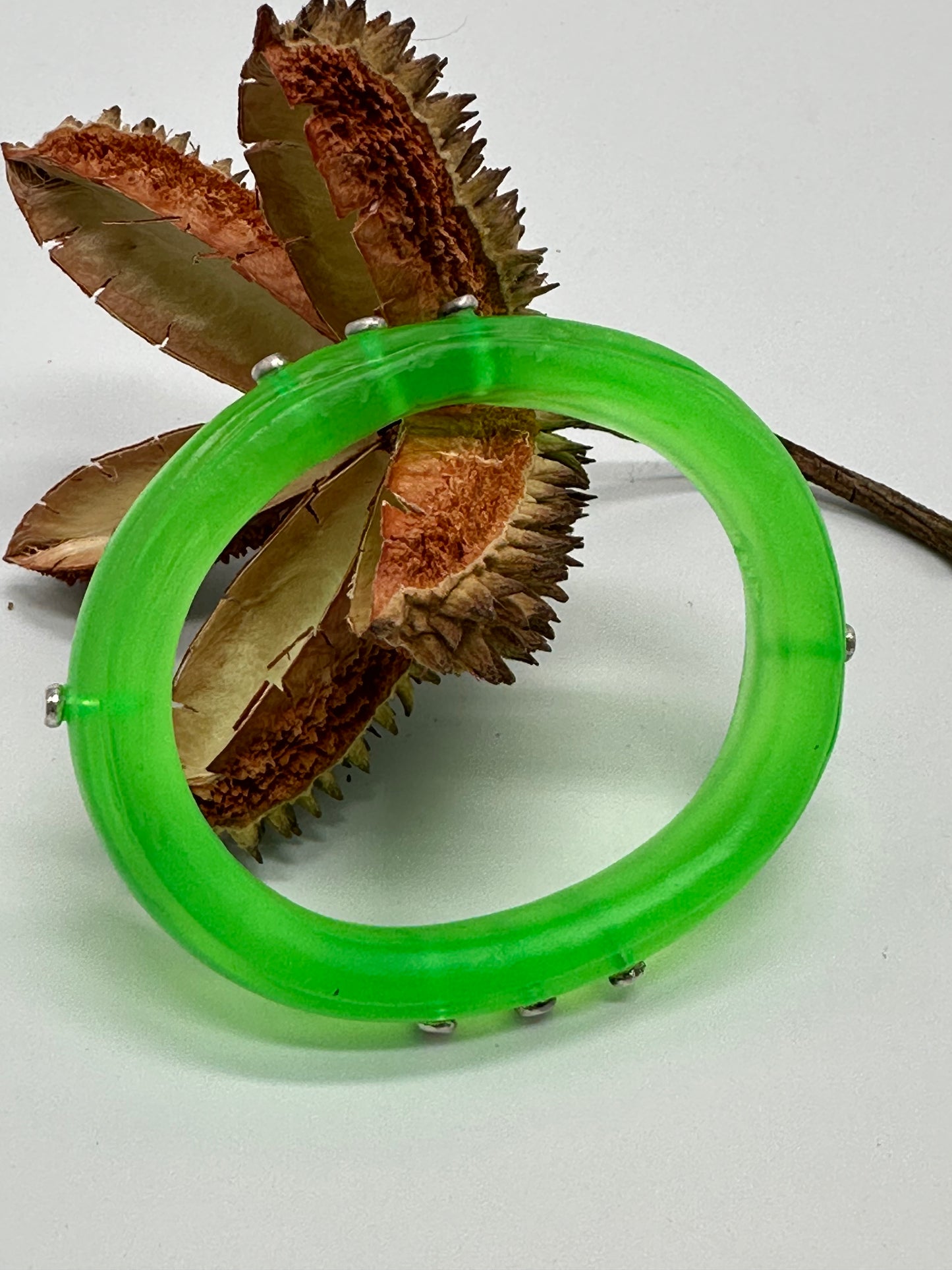 Neon Green KWD Rim resin bangle with Sterling silver