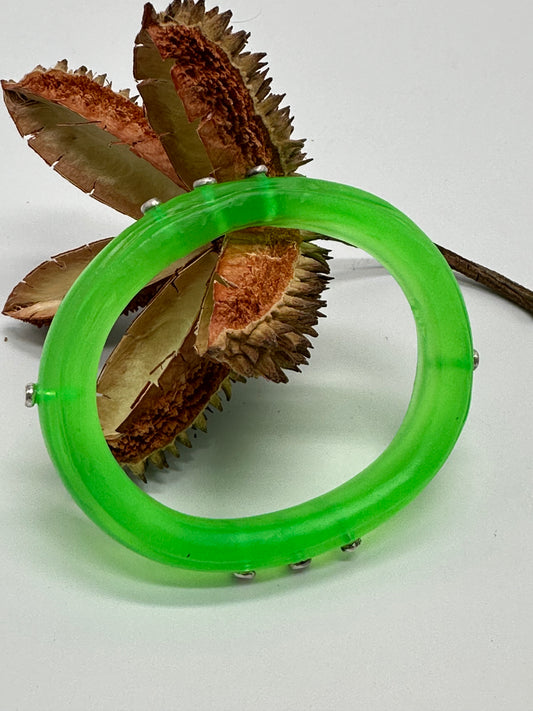 Neon Green KWD Rim resin bangle with Sterling silver