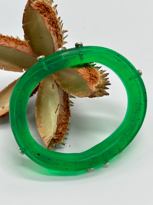 Jade Green KWD Rim resin bangle with Sterling silver