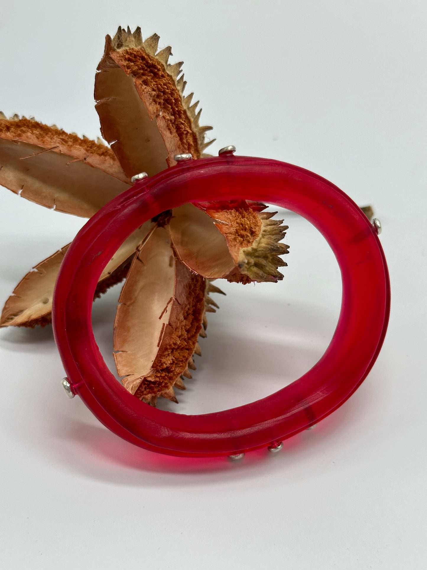 Red KWD Rim resin bangle with Sterling silver