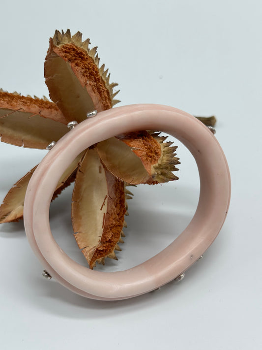 Pale Pink Rim resin bangle with Sterling silver