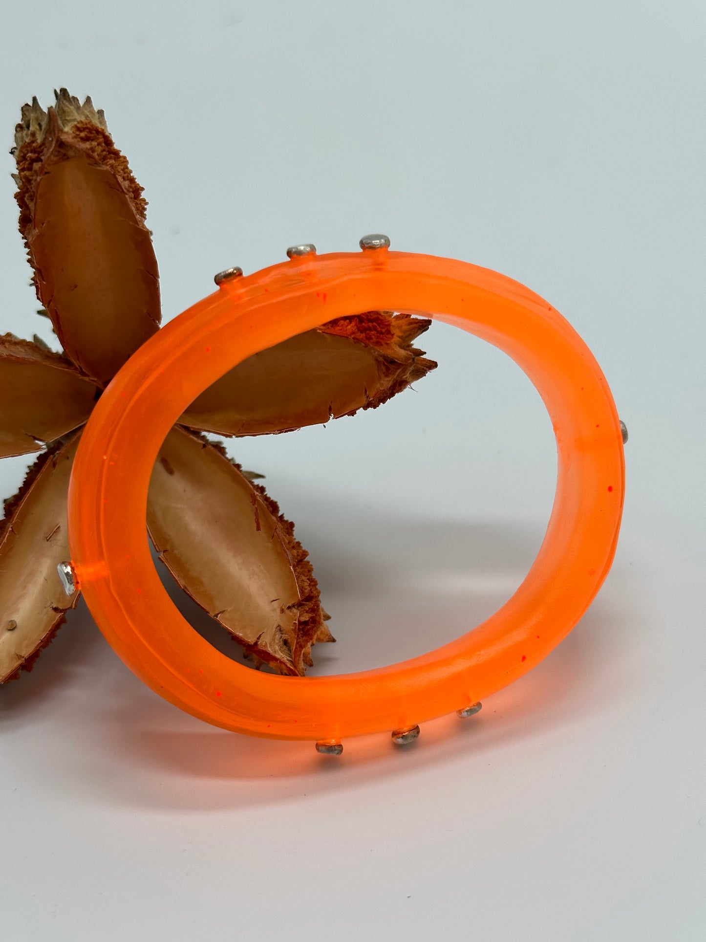 Neon Orange Rim resin bangle with Sterling silver