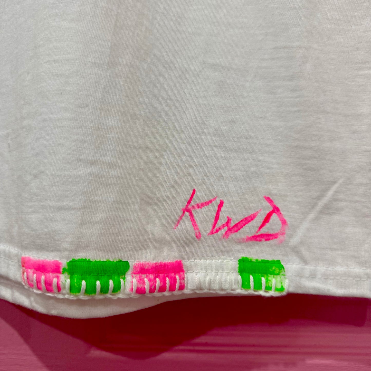 Neon Pink & Green striped t-shirt - size Sml