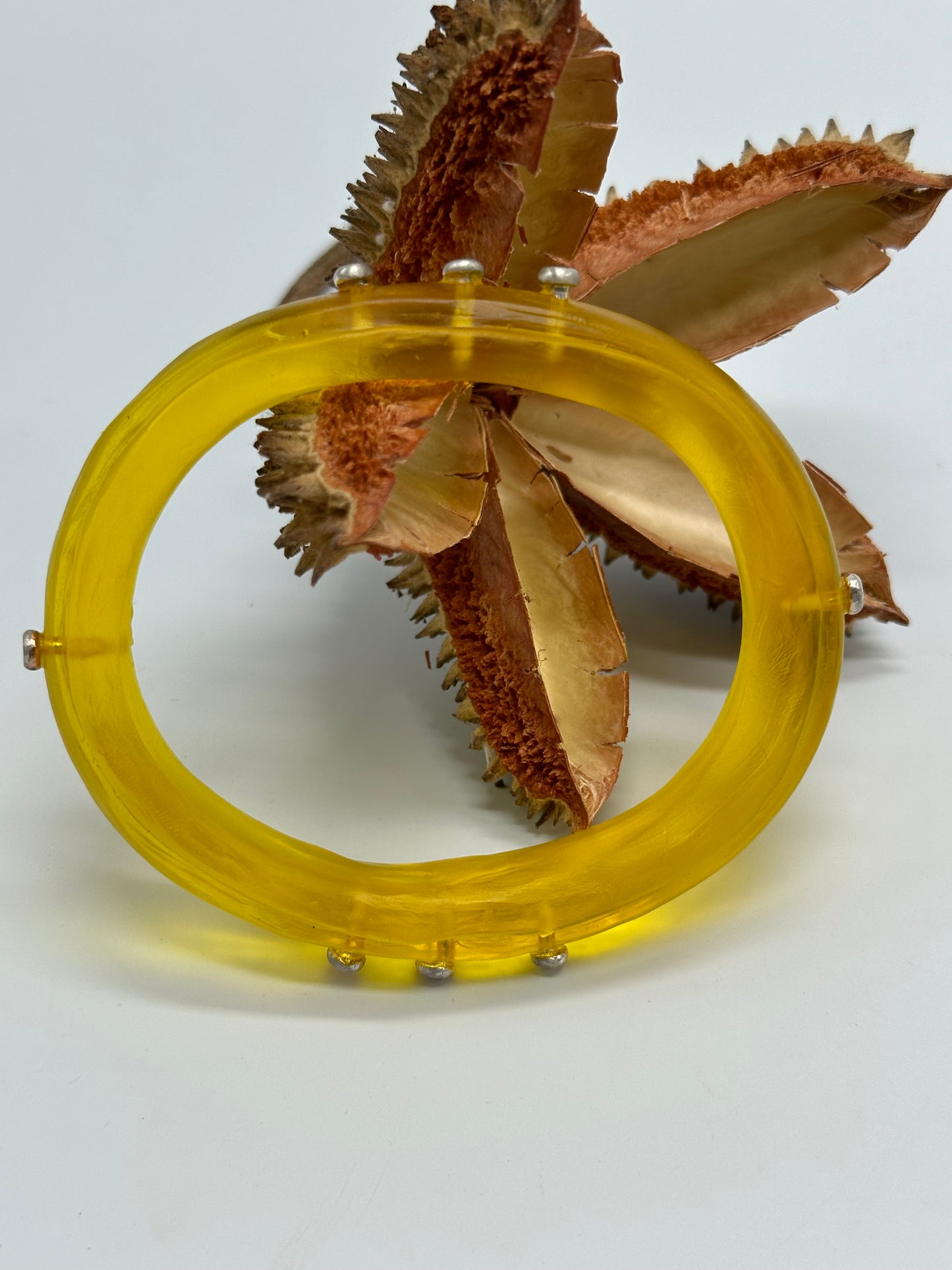 Yellow Rim resin bangle with Sterling silver