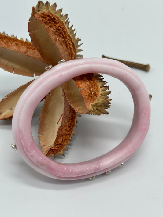 Marbled Pink Rim resin bangle with Sterling silver