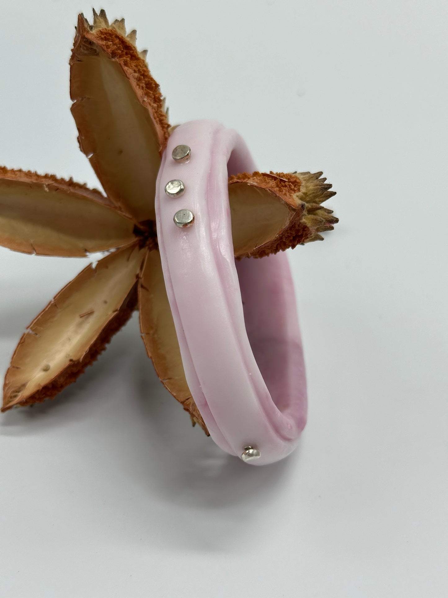 Marbled Pink Rim resin bangle with Sterling silver