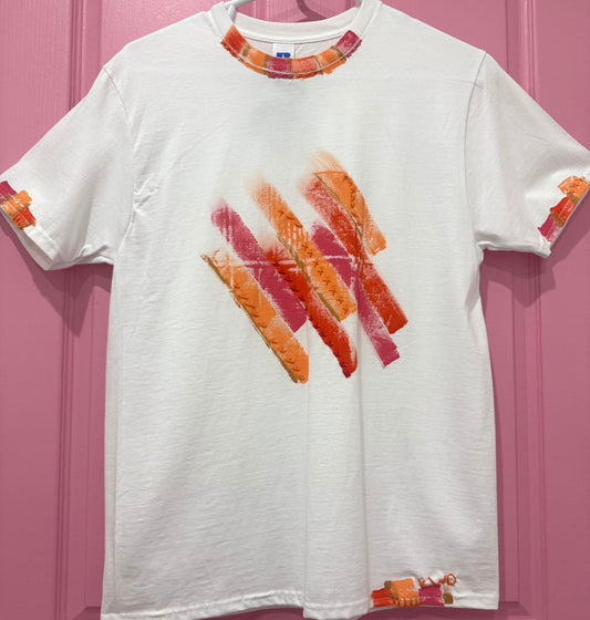 Pink & Orange striped t-shirt - size Sml