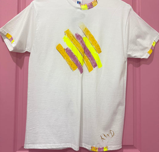 Pink & Yellow striped t-shirt - size Sml
