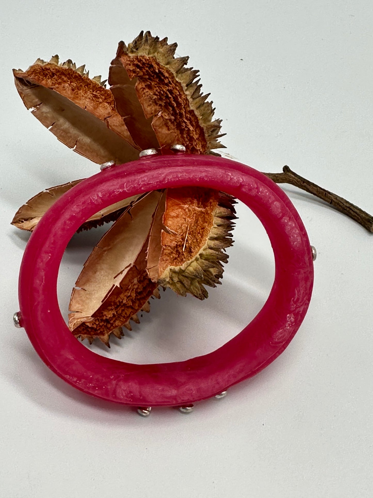 Marbled Pink & White Rim resin bangle with Sterling silver