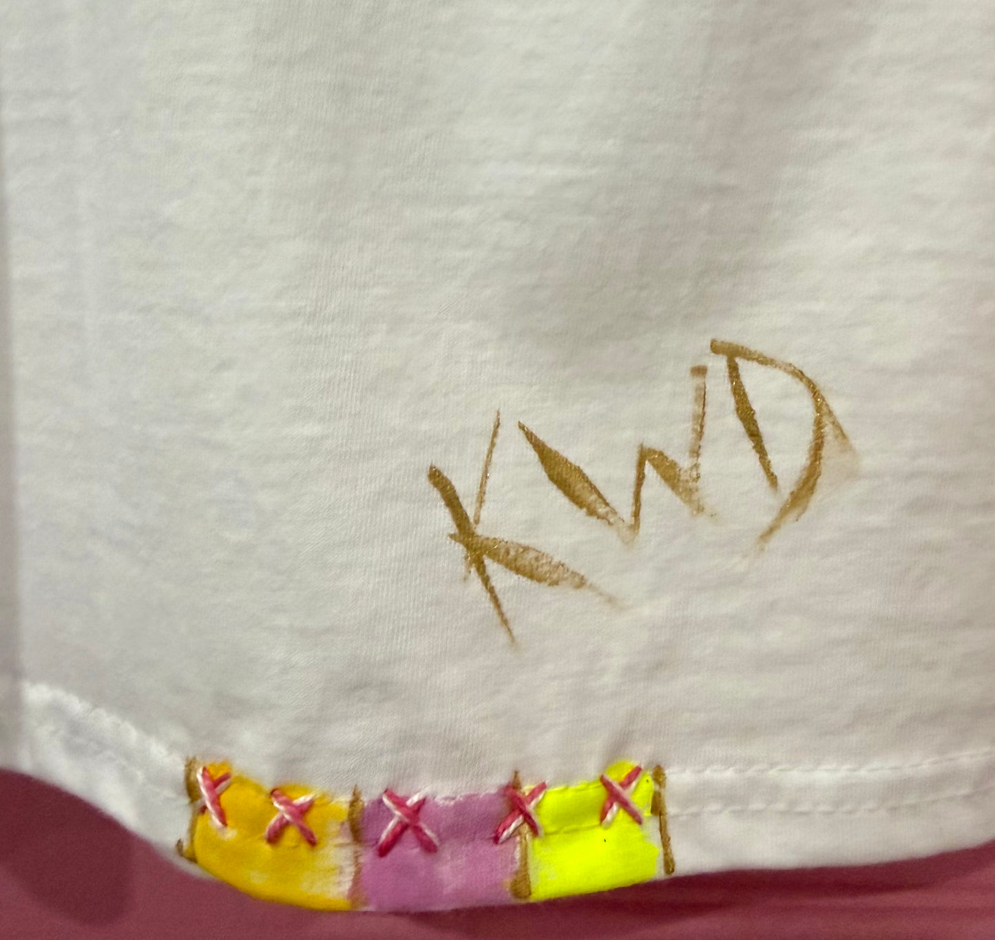 Pink & Yellow striped t-shirt - size Sml