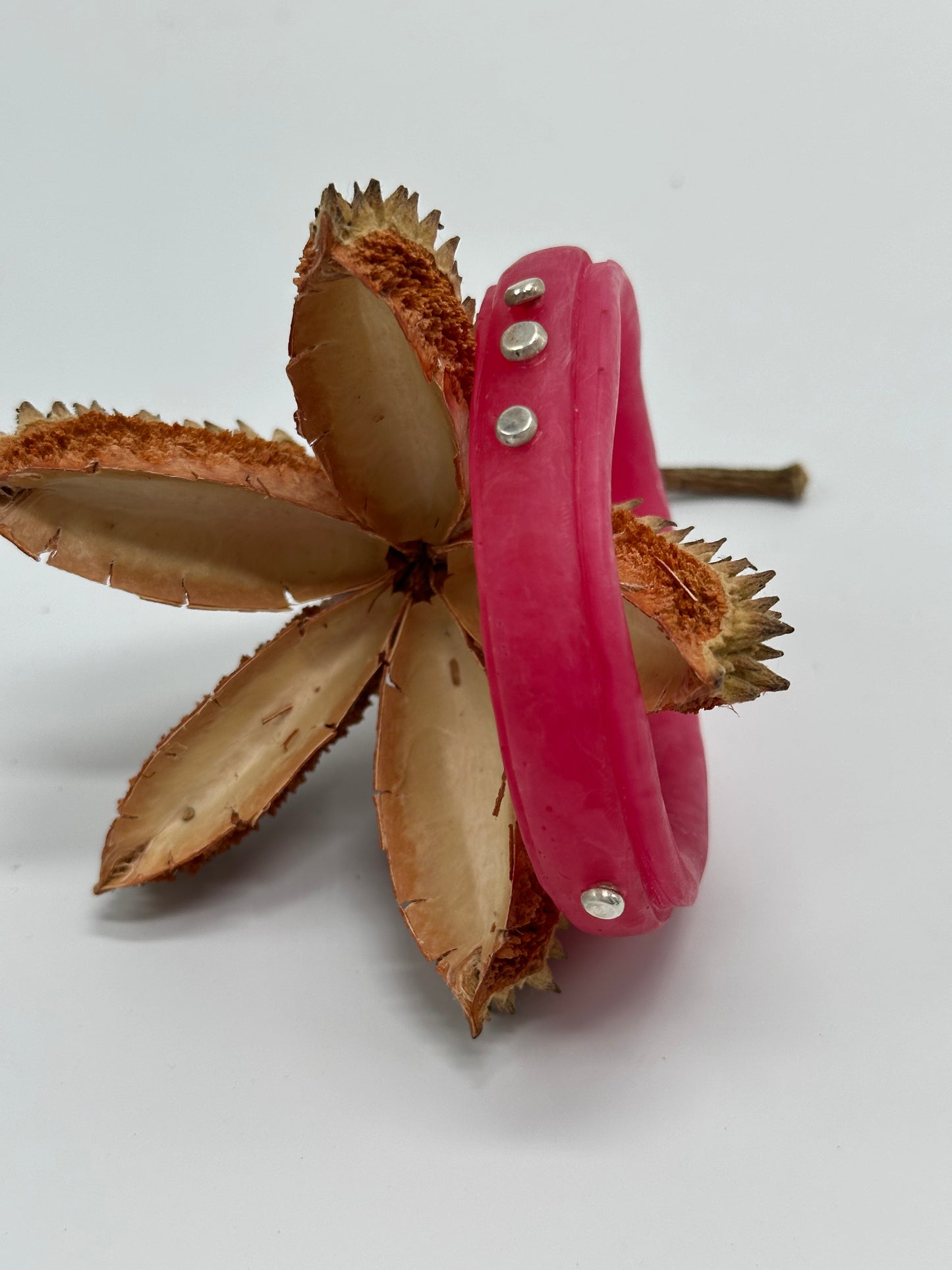 Marbled Pink & White Rim resin bangle with Sterling silver
